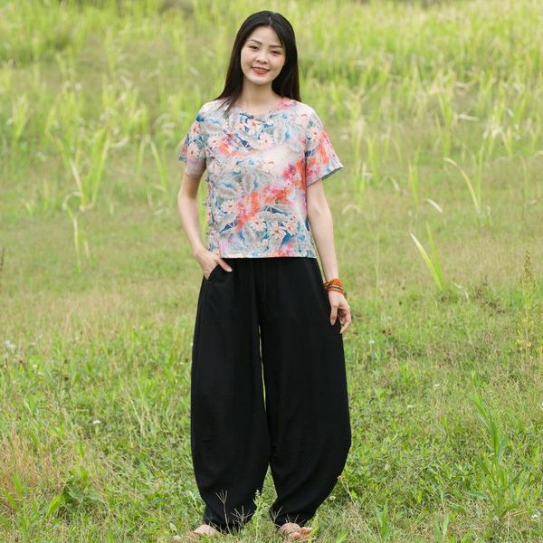 women's pants & capris women loose summer elastic waist female 2021 retro vintage plus size trousers, Black;white
women's pants & capris women loose summer elastic waist female 2021 retro vintage plus size trousers, Black;white