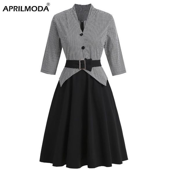 casual dresses houndstooth office women dress 50s 60s retro vintage patchwork sundress long sleeve jurken ol black party clothing, Black;gray
casual dresses houndstooth office women dress 50s 60s retro vintage patchwork sundress long sleeve jurken ol black party clothing, Black;gray