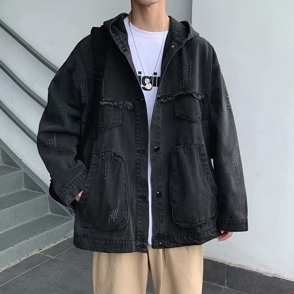 men's jackets denim male single breasted street hip hop jean for spring autumn loose hooded korean men i6vk, Black;brown
men's jackets denim male single breasted street hip hop jean for spring autumn loose hooded korean men i6vk, Black;brown