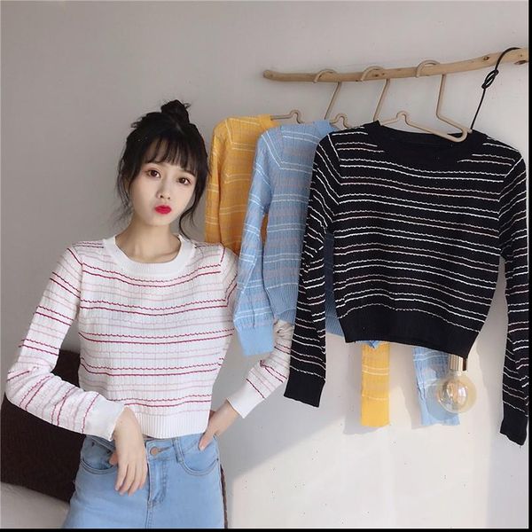 women sweaters trendy stripe contrast color fashion personality navel long sleeve sweater multicolor drop, White;black
women sweaters trendy stripe contrast color fashion personality navel long sleeve sweater multicolor drop, White;black