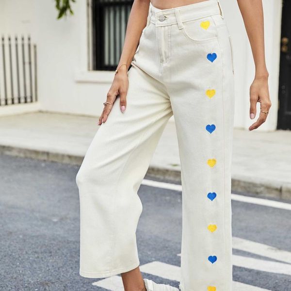 women's pants & capris 40# love peach print denim for women zipper loose hight waist trousers straight leg full length jeans vetement f, Black;white
women's pants & capris 40# love peach print denim for women zipper loose hight waist trousers straight leg full length jeans vetement f, Black;white