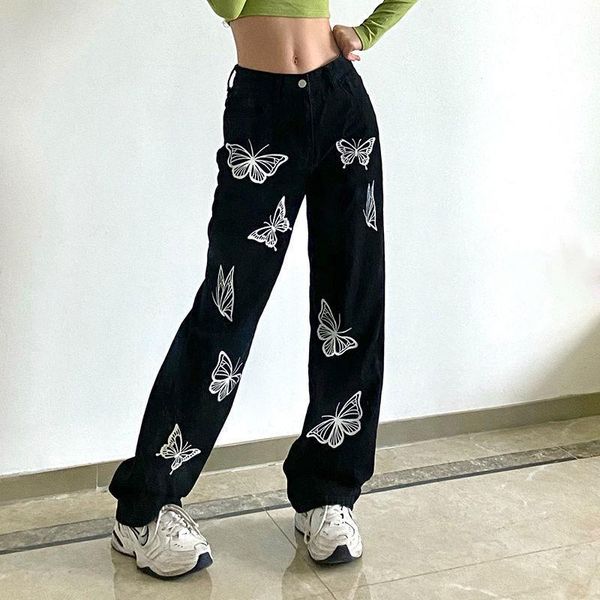 women's jeans pants design sense butterfly personality printed female version retro slim loose wild black straight trend, Blue
women's jeans pants design sense butterfly personality printed female version retro slim loose wild black straight trend, Blue
