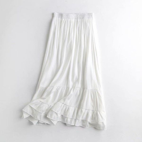 long ruffled white spring womens skirt elastic waist vintage beach party club ladies bottom, Black
long ruffled white spring womens skirt elastic waist vintage beach party club ladies bottom, Black