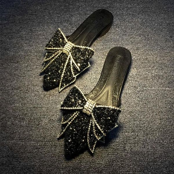 slippers drop women's sandals 2021 summer rhinestone female footwear pointed half bow flat shoes for girls, Black
slippers drop women's sandals 2021 summer rhinestone female footwear pointed half bow flat shoes for girls, Black