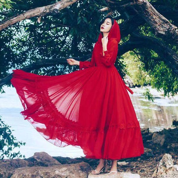 stage wear 2021 summer chinese style folk dance costume women's large size red chiffon big swing dress long slim hooded dresses, Black;red
stage wear 2021 summer chinese style folk dance costume women's large size red chiffon big swing dress long slim hooded dresses, Black;red