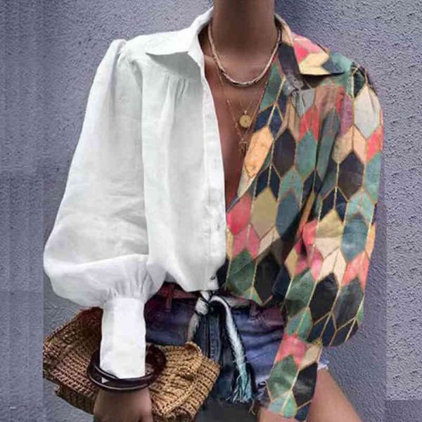 women printed contrast color loose shirts spring summer new ladies lantern sleeve lapel buttons casual blouse plus size 210416, White
women printed contrast color loose shirts spring summer new ladies lantern sleeve lapel buttons casual blouse plus size 210416, White