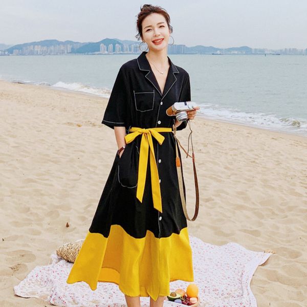w summer fashion elegant vintage temperament retro contrast color stitching ruffle belt dress women 16f1278 210510, Black;gray
w summer fashion elegant vintage temperament retro contrast color stitching ruffle belt dress women 16f1278 210510, Black;gray