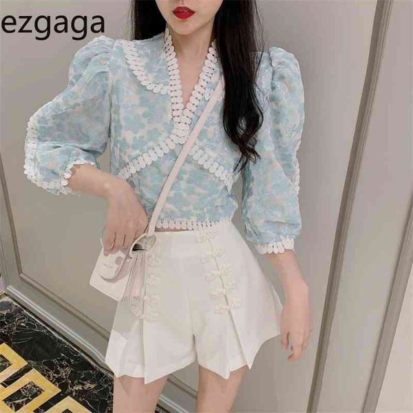 ezgaga summer new floral printed women blouse puff half sleeve patchwork korean fashion chic crop v-neck loose lady shirts 210430, White
ezgaga summer new floral printed women blouse puff half sleeve patchwork korean fashion chic crop v-neck loose lady shirts 210430, White