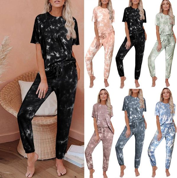 women casual loose tie dye colorful pajamas set lady short sleeve pullover high waist drawstring long pants 2 piece sets two dress, White
women casual loose tie dye colorful pajamas set lady short sleeve pullover high waist drawstring long pants 2 piece sets two dress, White