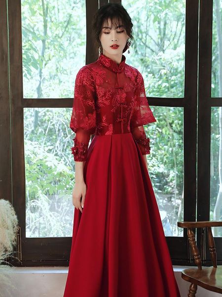 ethnic clothing chinese style retro mandarin collar appliques prom dresses women burgundy a line evening dress wedding party toast gown, Red
ethnic clothing chinese style retro mandarin collar appliques prom dresses women burgundy a line evening dress wedding party toast gown, Red