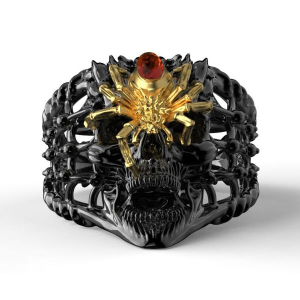 cluster rings vintage men's black & gold color two-tone spider skull ring with red zircon gothic punk for men motorcycle biker jewelry, Golden;silver
cluster rings vintage men's black & gold color two-tone spider skull ring with red zircon gothic punk for men motorcycle biker jewelry, Golden;silver
