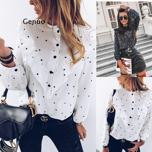 women's blouses & shirts fashion autumn women ladies and casual ruffles dot o neck shirt long sleeve blouse, White
women's blouses & shirts fashion autumn women ladies and casual ruffles dot o neck shirt long sleeve blouse, White