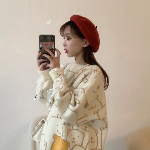 winter women sweater casual loose bear cartoon kintted long sleeve pullovers baggy knitwear female women's sweaters, White;black
winter women sweater casual loose bear cartoon kintted long sleeve pullovers baggy knitwear female women's sweaters, White;black