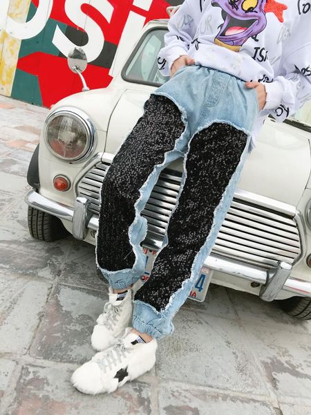 sale waist jeans woman arrival spring fashion pants before and after the sequins stitching elastic trousers beaming female women's, Blue
sale waist jeans woman arrival spring fashion pants before and after the sequins stitching elastic trousers beaming female women's, Blue