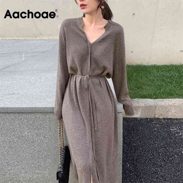 aachoae women elegant solid midi dress with belt v neck korean chic dresses long sleeve casual knitted sweater dress robe 210413, Black;gray
aachoae women elegant solid midi dress with belt v neck korean chic dresses long sleeve casual knitted sweater dress robe 210413, Black;gray