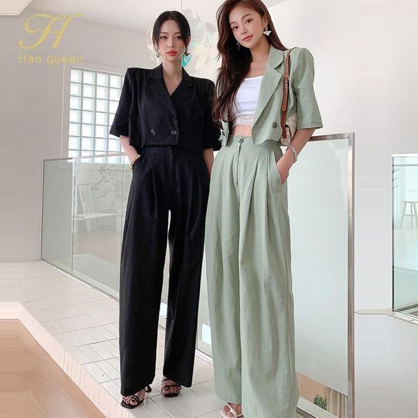 women's two piece pants h han queen occupation 2-piece suits women 2021 summer elegant lapel short crop & simple button long ol work se, White
women's two piece pants h han queen occupation 2-piece suits women 2021 summer elegant lapel short crop & simple button long ol work se, White