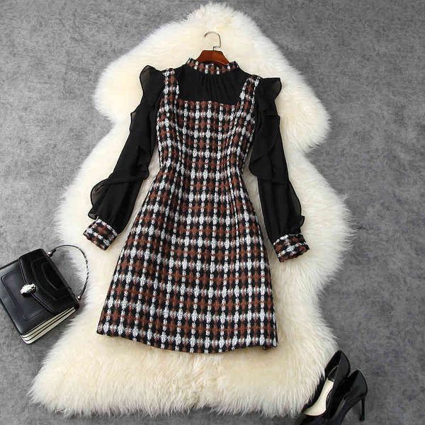 european and american women's wear winter style long - sleeved standneck stitching tweed fashionable plaid dresses p843, Black;gray
european and american women's wear winter style long - sleeved standneck stitching tweed fashionable plaid dresses p843, Black;gray