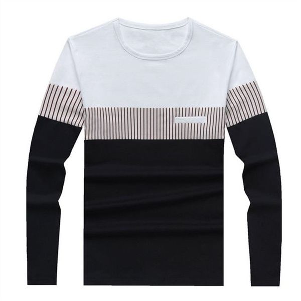 t shirt men cotton long sleeve o neck striped s s fashion patchwork causal slim fit man brand clothing 210716, White;black
t shirt men cotton long sleeve o neck striped s s fashion patchwork causal slim fit man brand clothing 210716, White;black