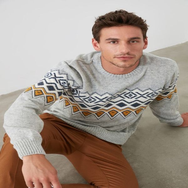 men's knitted sweater, bicycle collar, jacquard board, tmnaw21kz0382, White;black