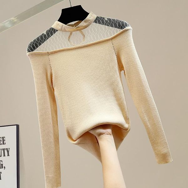 women's sweaters sweater women fashion mesh stitching hollow slim female 2021 clothes ladies all match basic pullovers, White;black
women's sweaters sweater women fashion mesh stitching hollow slim female 2021 clothes ladies all match basic pullovers, White;black