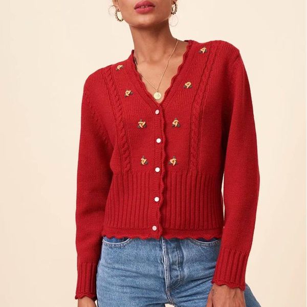 women's knits & tees spring and autumn sweater casual solid color v-neck long-sleeved flower embroidery cardigan, White
women's knits & tees spring and autumn sweater casual solid color v-neck long-sleeved flower embroidery cardigan, White