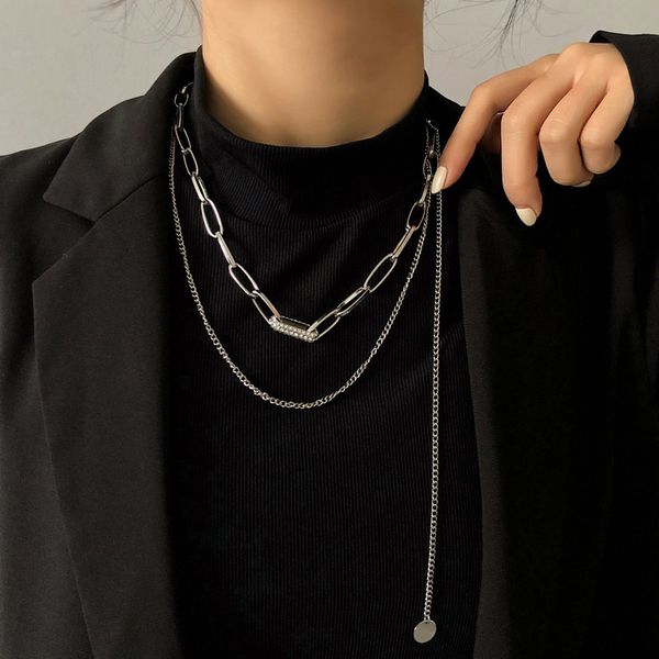 double layer round brand diamond necklace south designer east gate personality sweater chain simple fashion net red pendant, Black
double layer round brand diamond necklace south designer east gate personality sweater chain simple fashion net red pendant, Black