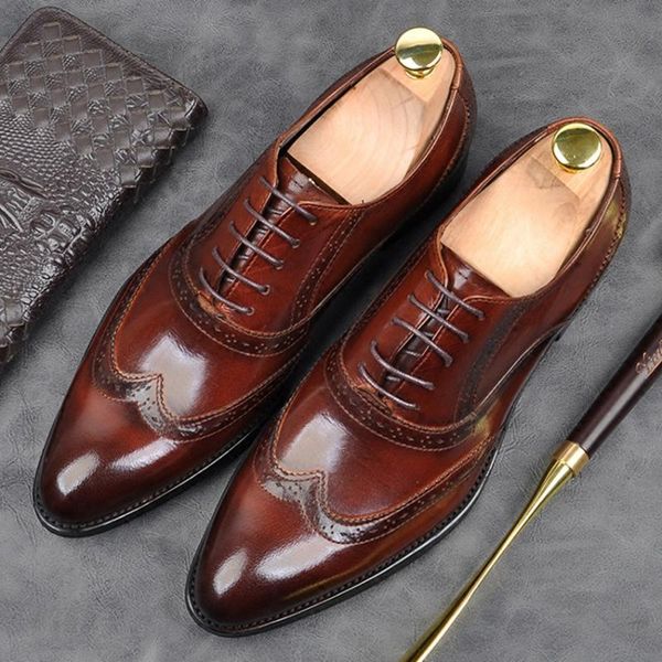 dress shoes vintage genuine leather formal party wingtip brogues pointed toe men's retro wedding oxfords for male am140, Black
dress shoes vintage genuine leather formal party wingtip brogues pointed toe men's retro wedding oxfords for male am140, Black