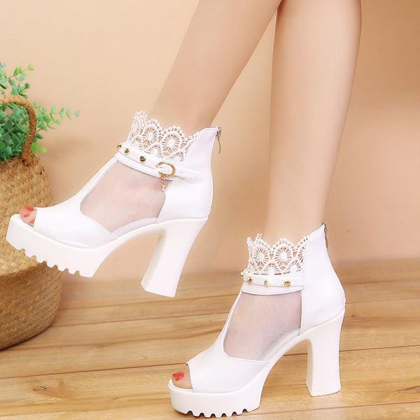dress shoes 2021 women high heel square sandals pumps party ladies peep toe breathable, Black