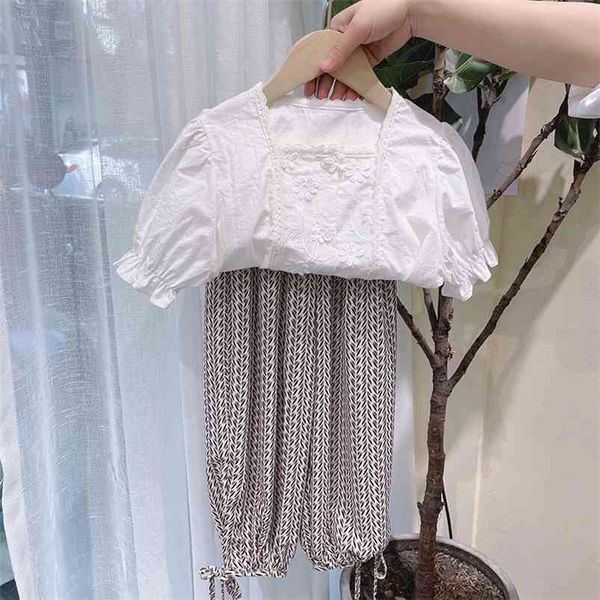 summer girls' clothing sets puff sleeve jacquard shirt +wide-legged trousers casual pants baby kids children clothes suit 210625, White
summer girls' clothing sets puff sleeve jacquard shirt +wide-legged trousers casual pants baby kids children clothes suit 210625, White