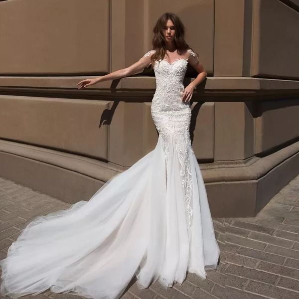 mermaid wedding dresses luxury ivory lace backless bridal gowns appliques tulle plus size custom design, White
mermaid wedding dresses luxury ivory lace backless bridal gowns appliques tulle plus size custom design, White
