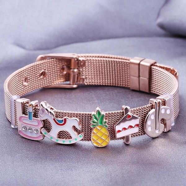 link, chain fashion rose gold color stainless steel mesh bracelet set cake trojan horse charm brand bangle for woman birthday gift, Black
link, chain fashion rose gold color stainless steel mesh bracelet set cake trojan horse charm brand bangle for woman birthday gift, Black