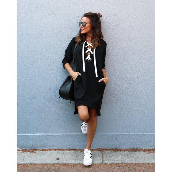casual dresses solid sweater woman lacing straight preppy style full sleeve mini hooded autumn and spring female, Black;gray
casual dresses solid sweater woman lacing straight preppy style full sleeve mini hooded autumn and spring female, Black;gray