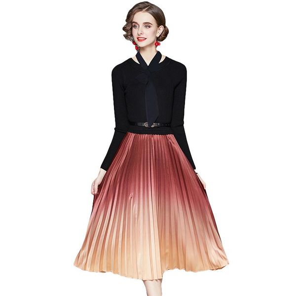 fashion designer women vintage pleated dress woman office party robe female elegant knitted patchwork dresses vestidos casual, Black;gray
fashion designer women vintage pleated dress woman office party robe female elegant knitted patchwork dresses vestidos casual, Black;gray