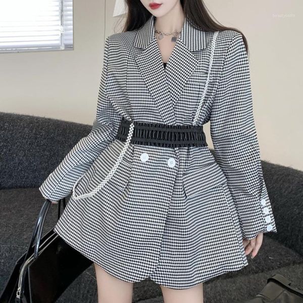 women's suits & blazers autumn winter 2021 ladies casual loose houndstooth suit jackets with heavy industry pearl belt fashion veste fe, White;black
women's suits & blazers autumn winter 2021 ladies casual loose houndstooth suit jackets with heavy industry pearl belt fashion veste fe, White;black