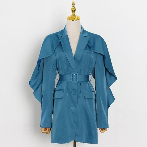 women's suits & blazers sashes elegant for women notched ruffled sleeve ruched high waist blue coats female spring clothes, White;black
women's suits & blazers sashes elegant for women notched ruffled sleeve ruched high waist blue coats female spring clothes, White;black