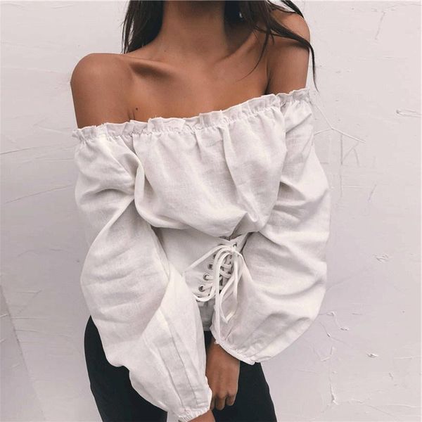 women's t-shirt dress of 2021 solid color one line collar waist strap off shoulder lantern sleeve streetwear vogue, White
women's t-shirt dress of 2021 solid color one line collar waist strap off shoulder lantern sleeve streetwear vogue, White