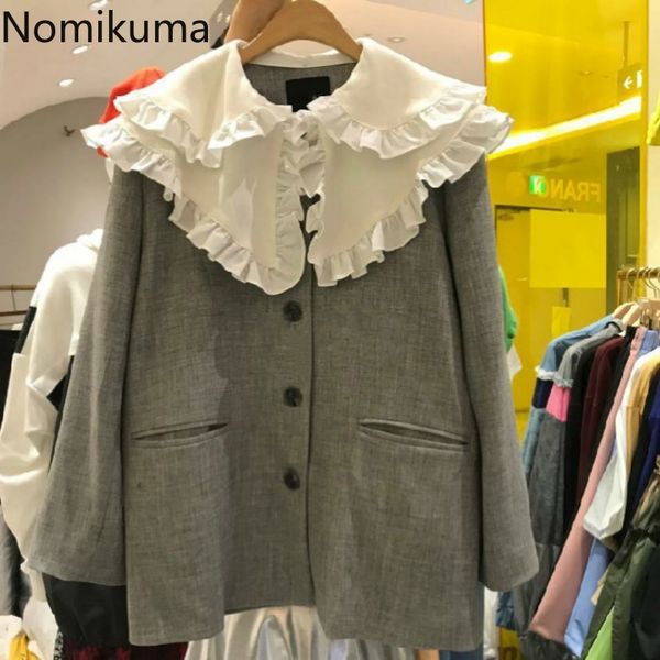 nomikuma autumn women jacket korean double ruffle peter pan collar coat causal long sleeve single breasted jackets 6d385 210427, Black;brown
nomikuma autumn women jacket korean double ruffle peter pan collar coat causal long sleeve single breasted jackets 6d385 210427, Black;brown