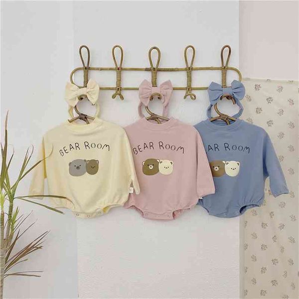 autumn cute baby girls cartoon bear loose rompers with bowknot hairband pure cotton casual coveralls 210508, Blue
autumn cute baby girls cartoon bear loose rompers with bowknot hairband pure cotton casual coveralls 210508, Blue