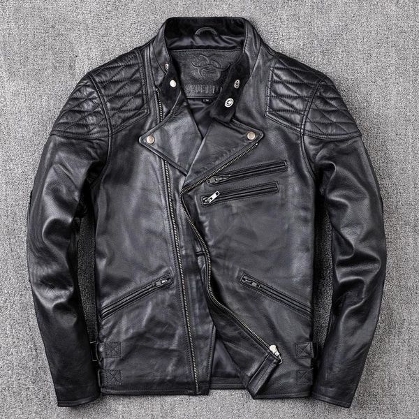 men's genuine leather motorcycle jacket skull print head layer cowhide & faux, Black
men's genuine leather motorcycle jacket skull print head layer cowhide & faux, Black