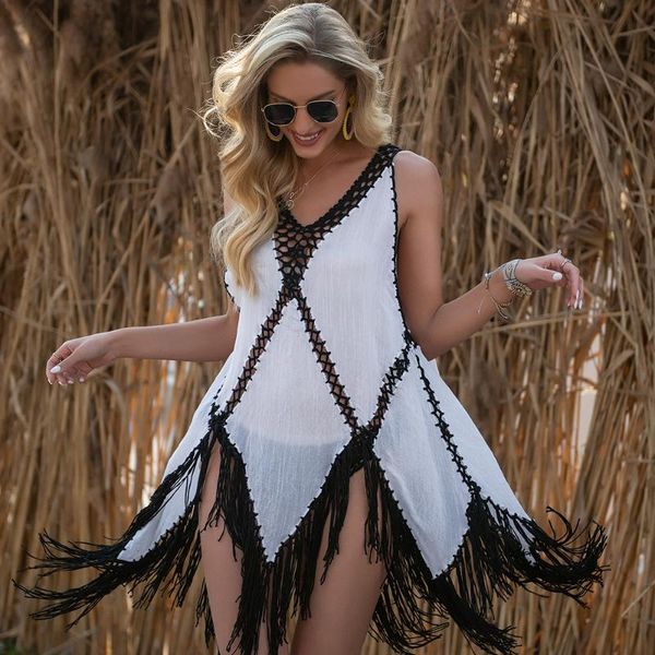 women's swimwear summer 2021 see through beach coverup crochet backless sheer dress mini vestido tassel sunscreen bikini cover ups for, White;black
women's swimwear summer 2021 see through beach coverup crochet backless sheer dress mini vestido tassel sunscreen bikini cover ups for, White;black