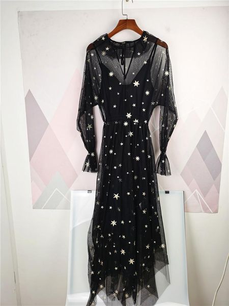 casual dresses 2021 summer two pieces set women's mesh star embroideried midi dress long sleeve lace-up v-neck ladies irregular black r, Black;gray
casual dresses 2021 summer two pieces set women's mesh star embroideried midi dress long sleeve lace-up v-neck ladies irregular black r, Black;gray
