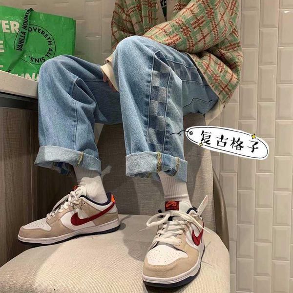 men's jeans 2021 spring plaid menmen's loose straight check trend mid waist wide leg capris men, Blue
men's jeans 2021 spring plaid menmen's loose straight check trend mid waist wide leg capris men, Blue