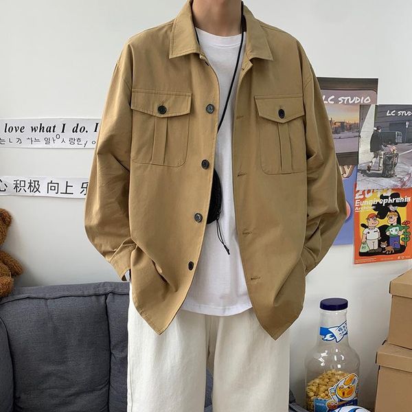 men's trench coats 2021 autumn tide brand japanese tooling style loose pocket decoration hong kong long-sleeved shirt oversized jacket, Tan;black
men's trench coats 2021 autumn tide brand japanese tooling style loose pocket decoration hong kong long-sleeved shirt oversized jacket, Tan;black