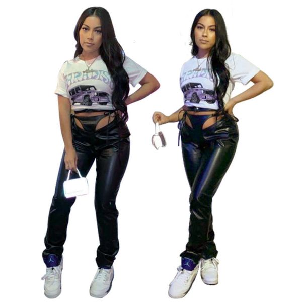 2021 spring new style women's casual straight tube hollow strap leather pants, Black;white
2021 spring new style women's casual straight tube hollow strap leather pants, Black;white