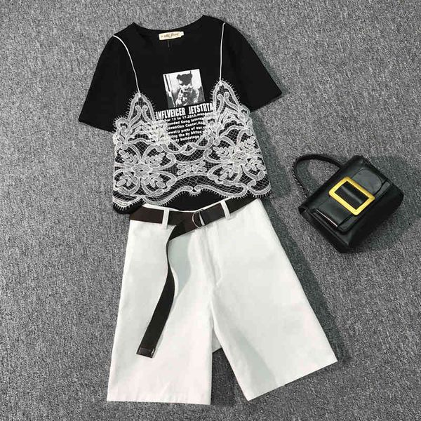 women's two piece pants new summer set women fashion false 2 pieces lace shirt + wide leg high waist shorts s suit rv04, White
women's two piece pants new summer set women fashion false 2 pieces lace shirt + wide leg high waist shorts s suit rv04, White