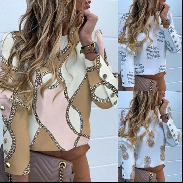 women shirt autumn elegant blouse office lady casual female o neck basic adjustable sleeve chains print button blouses, White
women shirt autumn elegant blouse office lady casual female o neck basic adjustable sleeve chains print button blouses, White