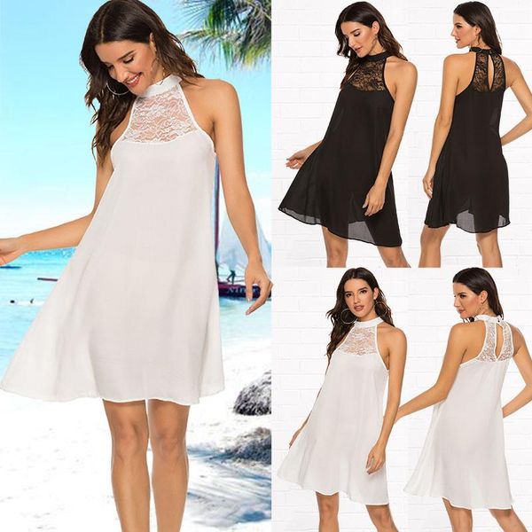casual dresses summer women dress lace patchwork sleeveless loose solid color mini halter hollow backless chiffon, Black;gray
casual dresses summer women dress lace patchwork sleeveless loose solid color mini halter hollow backless chiffon, Black;gray