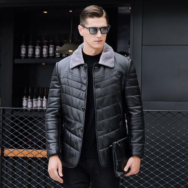 men's leather & faux haining sheep skin coat winter white duck down jacket middle aged and elderly father's warm man, Black
men's leather & faux haining sheep skin coat winter white duck down jacket middle aged and elderly father's warm man, Black