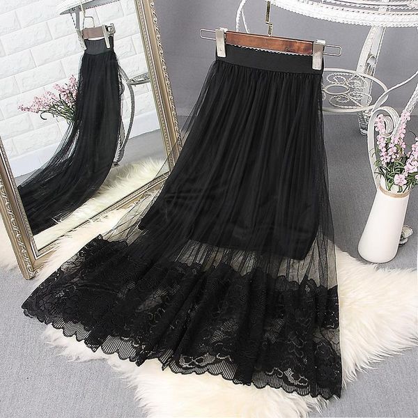 skirts summer lace mesh skirt women's mid length high waist thin yarn a-line long puffy pleated, Black
skirts summer lace mesh skirt women's mid length high waist thin yarn a-line long puffy pleated, Black
