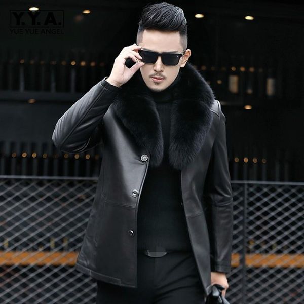 men's leather & faux 2021 brand men genuine outerwear detachable real collar coat male luxury winter thick warm wool lining, Black
men's leather & faux 2021 brand men genuine outerwear detachable real collar coat male luxury winter thick warm wool lining, Black